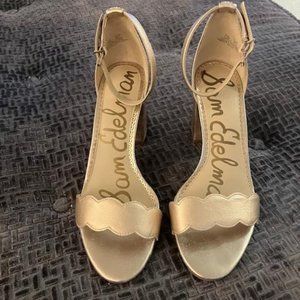 Sam Edelman Scalloped Ankle Strap Sandals, Rose Gold, Size 7.5